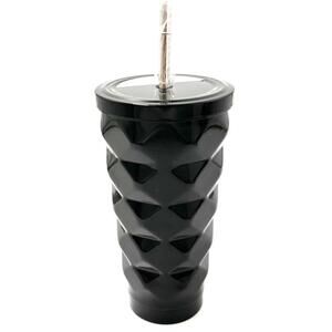 OCS Designs Pyramid Stud Tumbler Water Bottle Black Metal Straw Set of 2